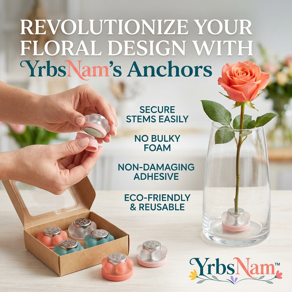YrbsNam™ Floral Stem Anchors for Vases, Reusable Flower Holder with Non-Damaging Adhesive, No-Foam Floral Arrangement Tool for Fresh Flowers, Roses, Centerpieces, Wedding Decor & Home Vase Styling