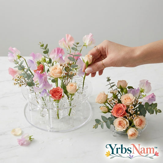 YrbsNam™ Clear Acrylic Floral Stem Organizer, Flower Arrangement Holder with Multiple Stem Holes, Reusable Flower Frog Vase Insert for Bouquets, Centerpieces, DIY Floral Design, Weddings, Home Decor & Event Styling