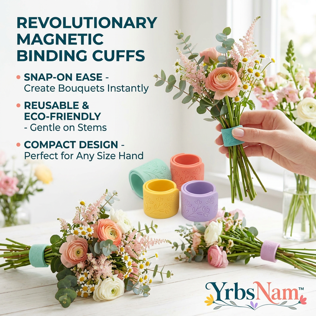 YrbsNam™ Magnetic Bouquet Binding Cuffs, Reusable Snap-On Flower Stem Holder Clips, Floral Arrangement Rings for DIY Bouquets, Wedding Flowers, Florist Supplies, Home Decor & Gift Wrapping